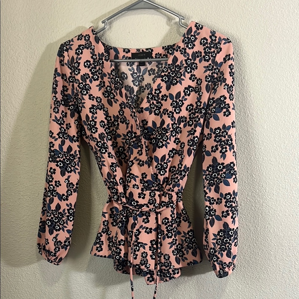 J. Crew Pink Long Sleeve Wrap Blouse